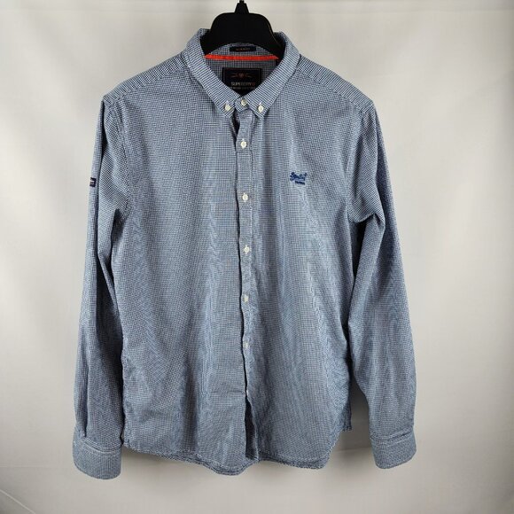 Superdry Shirt Men XXL Blue/White Premium Gingham Button Down Collar Regular Fit - Picture 1 of 9